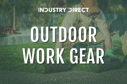 outdoor work gear, showing a man laying sod